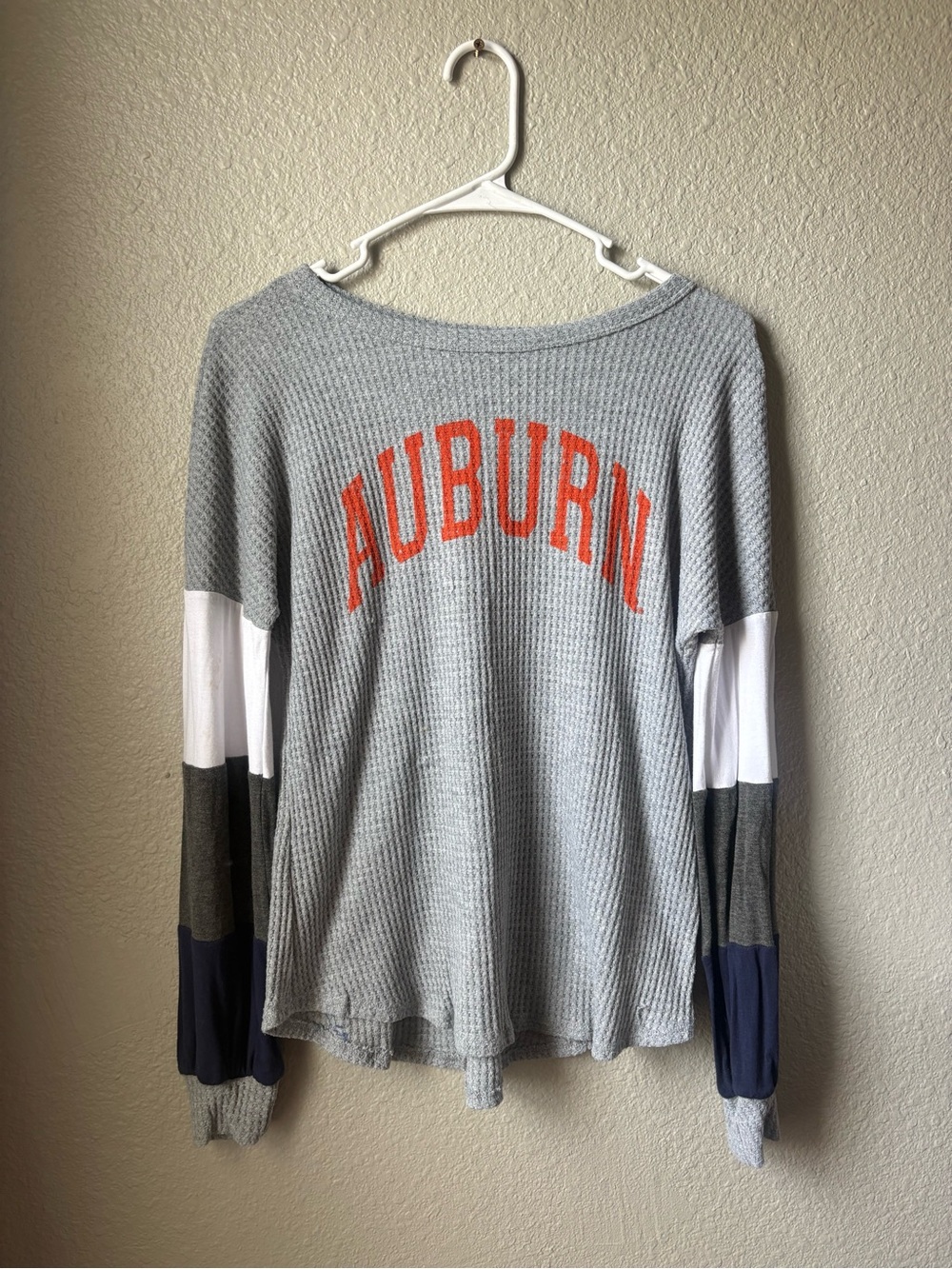 Auburn Waffle Knit Colorblock Long Sleeve Top - Gray/Orange